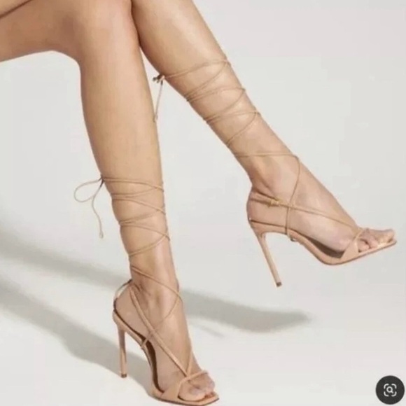 GUC SCHUTZ US 5.5B Tan Stiletto Heel Ankle Wrap Leather Stiletto Sandal Summer - Picture 15 of 15